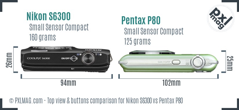 Nikon S6300 vs Pentax P80 top view buttons comparison