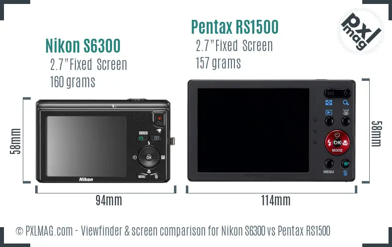Nikon S6300 vs Pentax RS1500 Screen and Viewfinder comparison