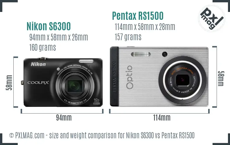 Nikon S6300 vs Pentax RS1500 size comparison