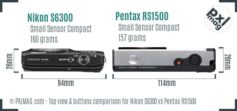 Nikon S6300 vs Pentax RS1500 top view buttons comparison