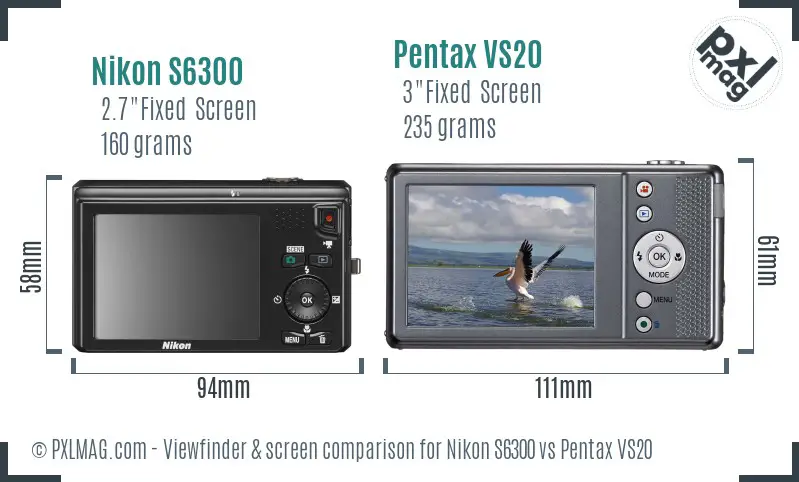 Nikon S6300 vs Pentax VS20 Screen and Viewfinder comparison
