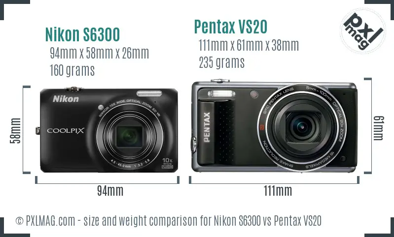 Nikon S6300 vs Pentax VS20 size comparison Nikon S6300 vs Pentax VS20 size comparison