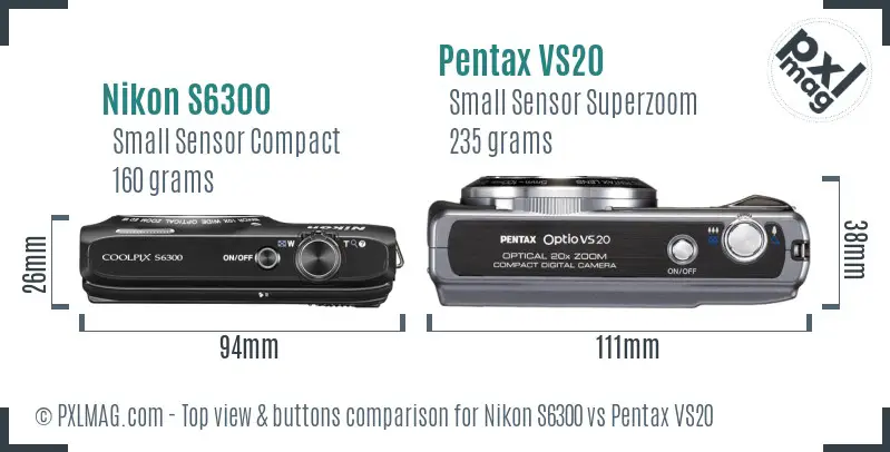 Nikon S6300 vs Pentax VS20 top view buttons comparison