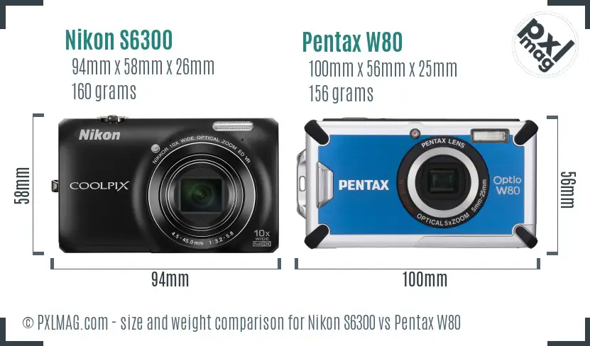 Nikon S6300 vs Pentax W80 size comparison Nikon S6300 vs Pentax W80 size comparison