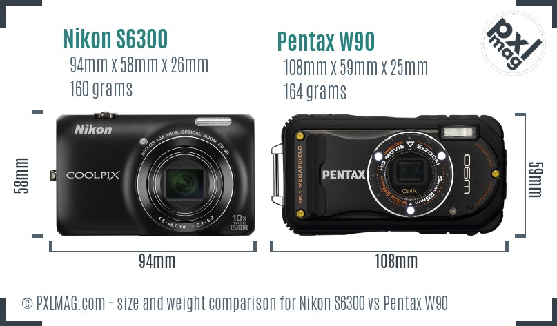 Nikon S6300 vs Pentax W90 size comparison Nikon S6300 vs Pentax W90 size comparison