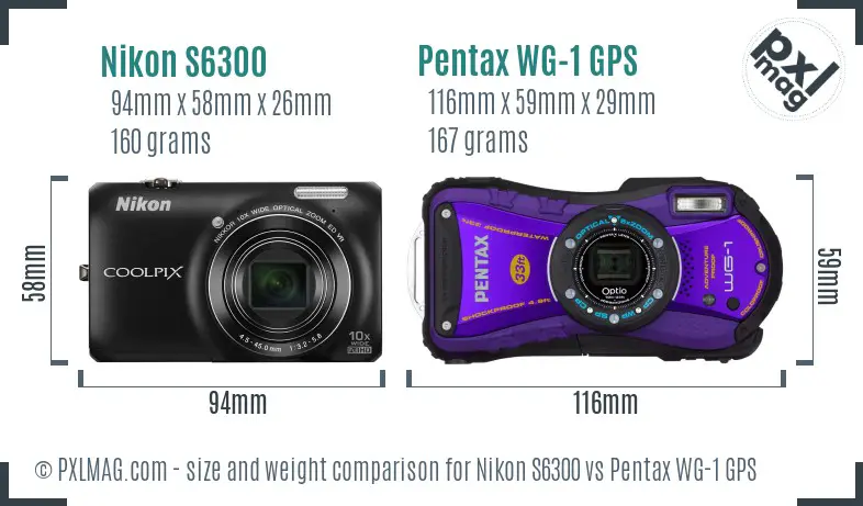 Nikon S6300 vs Pentax WG-1 GPS size comparison