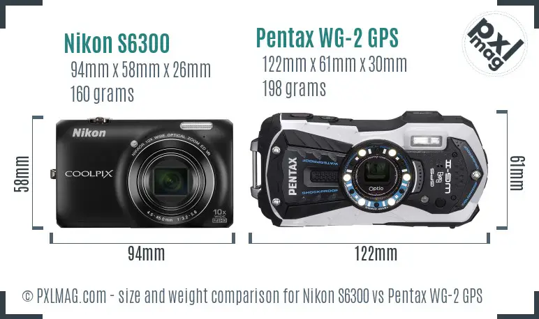 Nikon S6300 vs Pentax WG-2 GPS size comparison Nikon S6300 vs Pentax WG-2 GPS size comparison