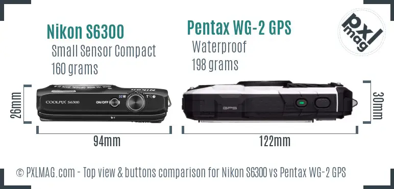 Nikon S6300 vs Pentax WG-2 GPS top view buttons comparison