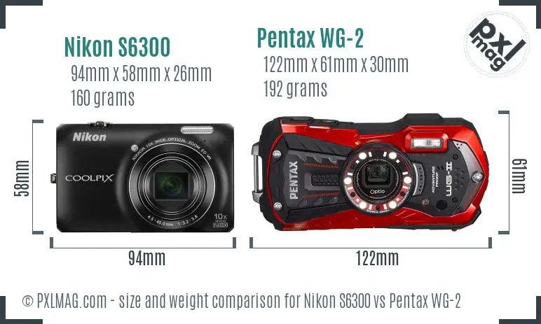 Nikon S6300 vs Pentax WG-2 size comparison