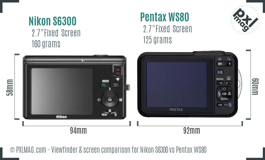 Nikon S6300 vs Pentax WS80 Screen and Viewfinder comparison