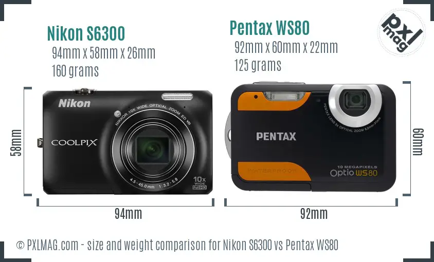 Nikon S6300 vs Pentax WS80 size comparison