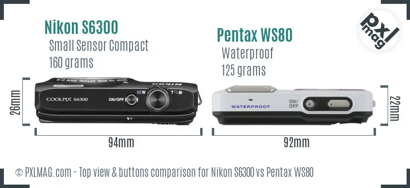 Nikon S6300 vs Pentax WS80 top view buttons comparison