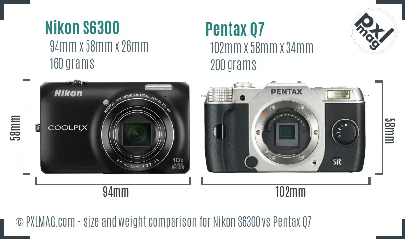 Nikon S6300 vs Pentax Q7 size comparison