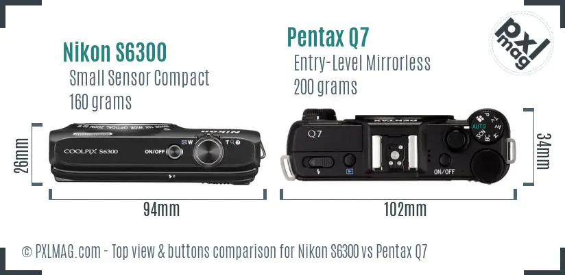Nikon S6300 vs Pentax Q7 top view buttons comparison