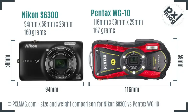 Nikon S6300 vs Pentax WG-10 size comparison