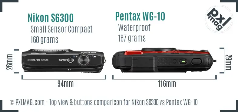 Nikon S6300 vs Pentax WG-10 top view buttons comparison