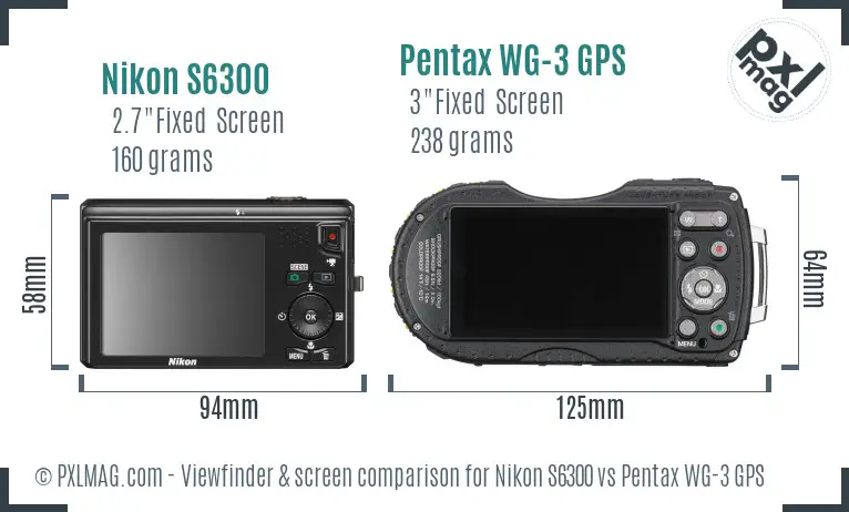 Nikon S6300 vs Pentax WG-3 GPS Screen and Viewfinder comparison