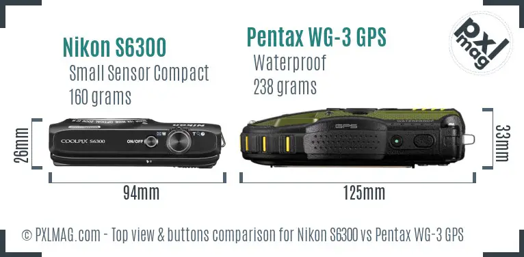 Nikon S6300 vs Pentax WG-3 GPS top view buttons comparison