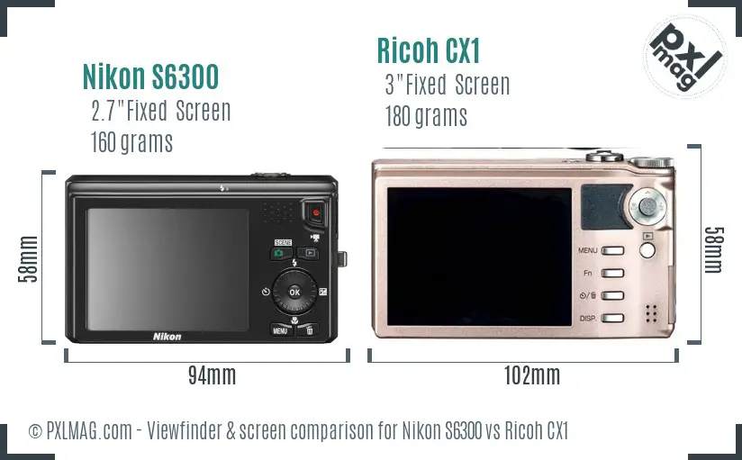 Nikon S6300 vs Ricoh CX1 Screen and Viewfinder comparison