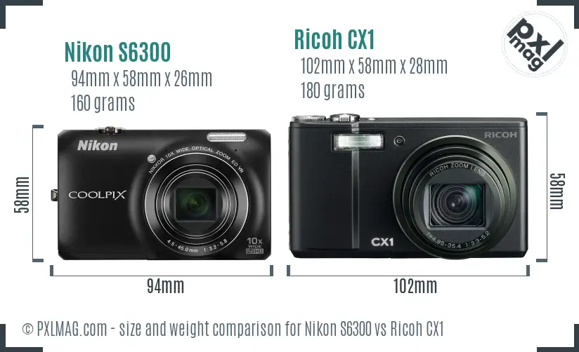 Nikon S6300 vs Ricoh CX1 size comparison