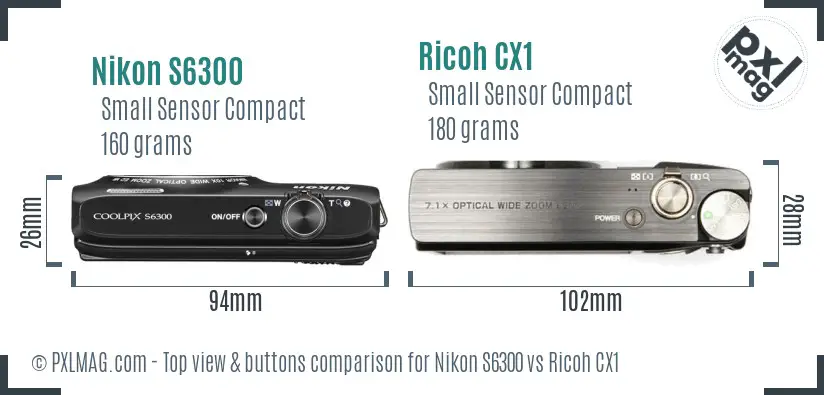 Nikon S6300 vs Ricoh CX1 top view buttons comparison