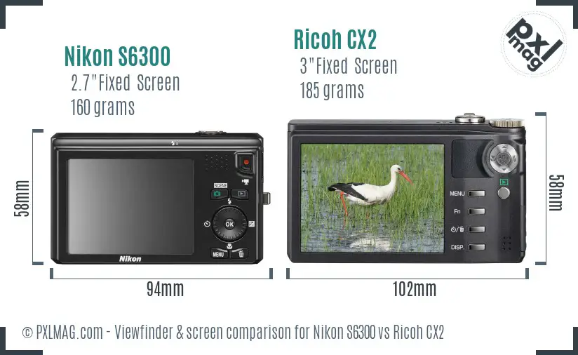 Nikon S6300 vs Ricoh CX2 Screen and Viewfinder comparison