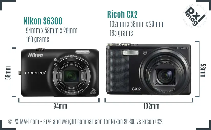 Nikon S6300 vs Ricoh CX2 size comparison