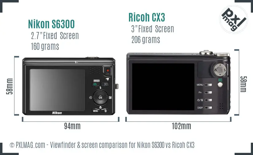 Nikon S6300 vs Ricoh CX3 Screen and Viewfinder comparison