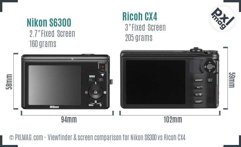 Nikon S6300 vs Ricoh CX4 Screen and Viewfinder comparison