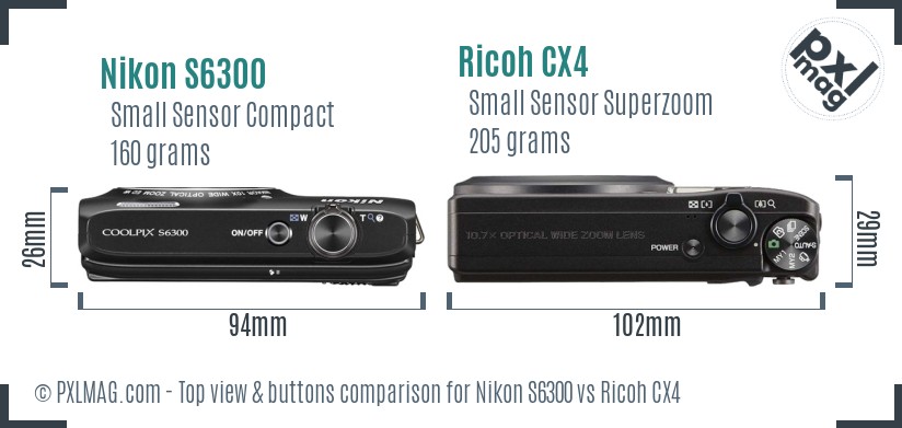 Nikon S6300 vs Ricoh CX4 top view buttons comparison