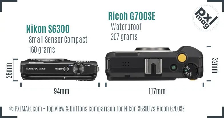 Nikon S6300 vs Ricoh G700SE top view buttons comparison Nikon S6300 vs Ricoh G700SE top view buttons comparison
