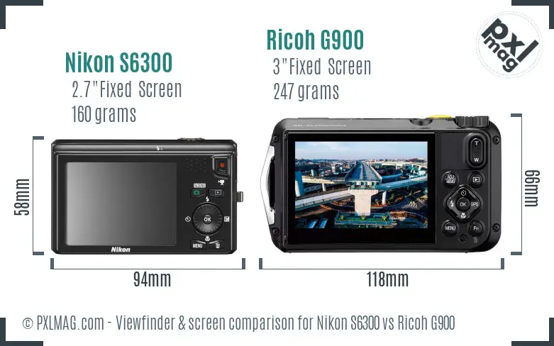 Nikon S6300 vs Ricoh G900 Screen and Viewfinder comparison