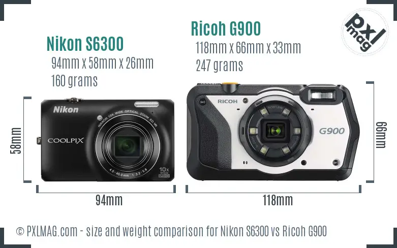 Nikon S6300 vs Ricoh G900 size comparison