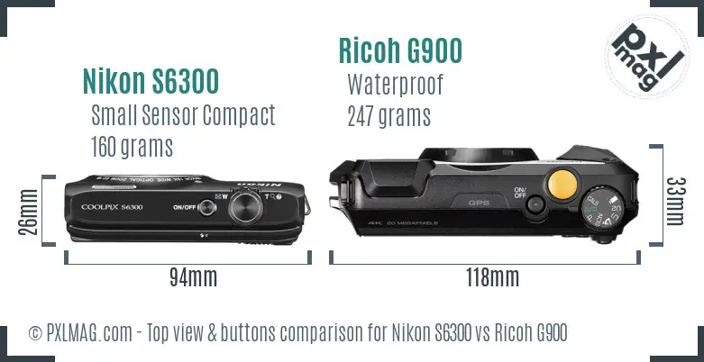 Nikon S6300 vs Ricoh G900 top view buttons comparison
