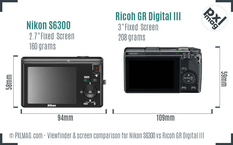 Nikon S6300 vs Ricoh GR Digital III Screen and Viewfinder comparison