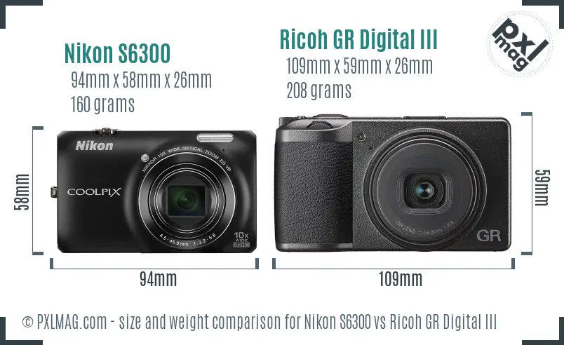 Nikon S6300 vs Ricoh GR Digital III size comparison