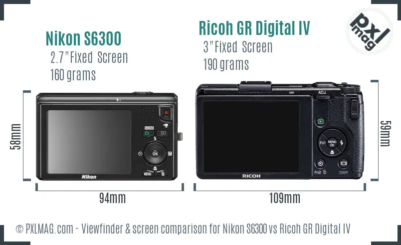 Nikon S6300 vs Ricoh GR Digital IV Screen and Viewfinder comparison