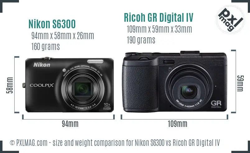 Nikon S6300 vs Ricoh GR Digital IV size comparison