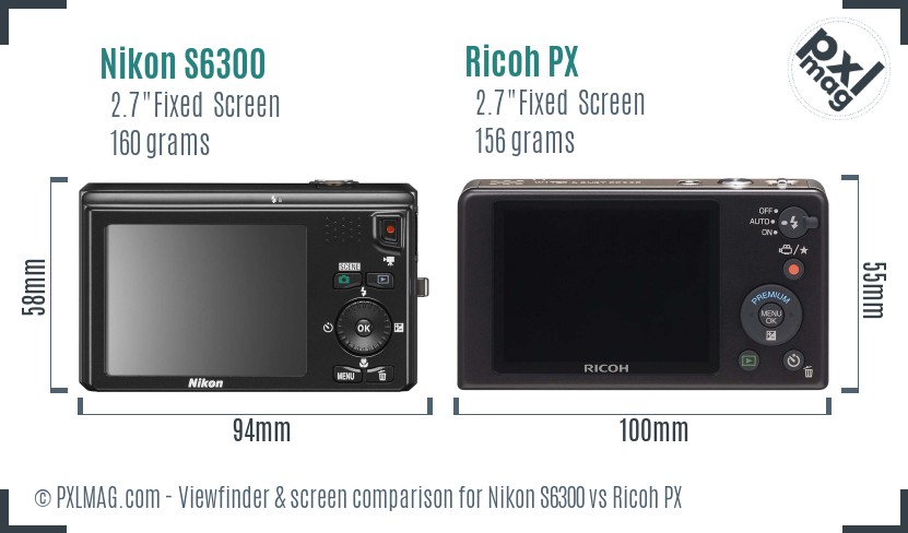 Nikon S6300 vs Ricoh PX Screen and Viewfinder comparison