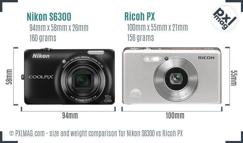 Nikon S6300 vs Ricoh PX size comparison Nikon S6300 vs Ricoh PX size comparison