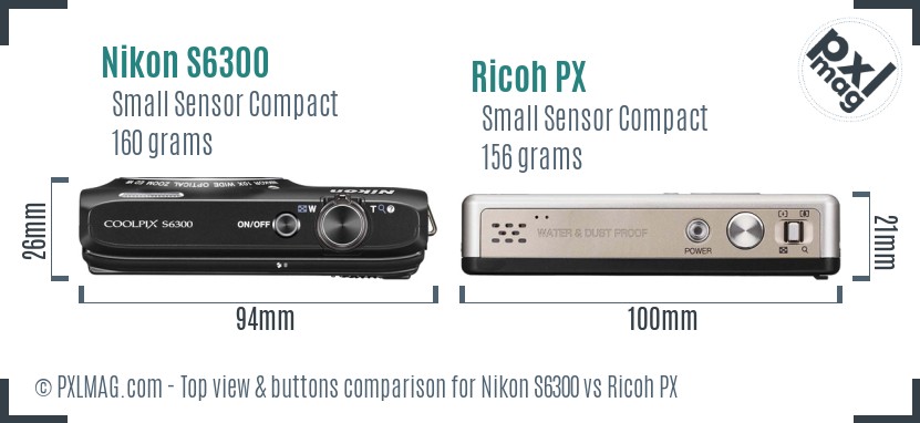 Nikon S6300 vs Ricoh PX top view buttons comparison