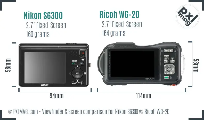 Nikon S6300 vs Ricoh WG-20 Screen and Viewfinder comparison