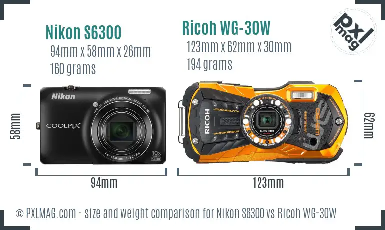 Nikon S6300 vs Ricoh WG-30W size comparison