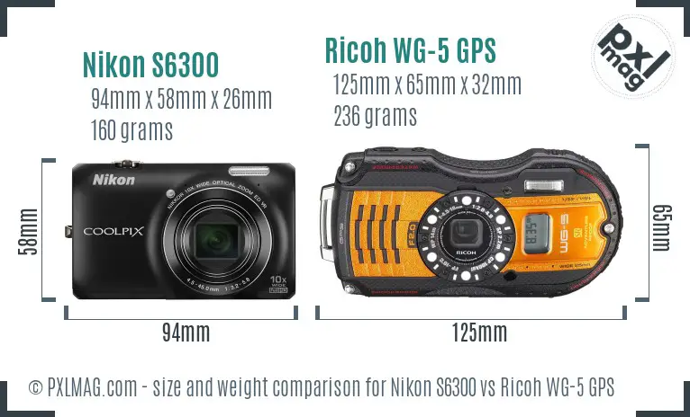 Nikon S6300 vs Ricoh WG-5 GPS size comparison