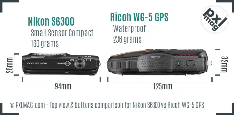 Nikon S6300 vs Ricoh WG-5 GPS top view buttons comparison