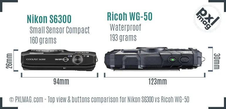 Nikon S6300 vs Ricoh WG-50 top view buttons comparison