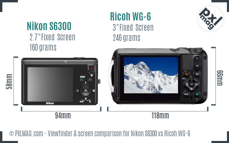 Nikon S6300 vs Ricoh WG-6 Screen and Viewfinder comparison
