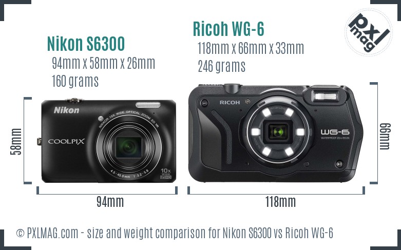 Nikon S6300 vs Ricoh WG-6 size comparison