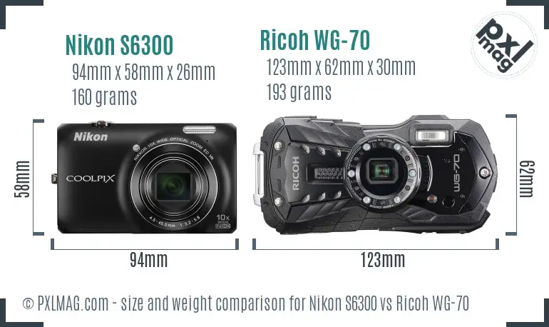 Nikon S6300 vs Ricoh WG-70 size comparison Nikon S6300 vs Ricoh WG-70 size comparison