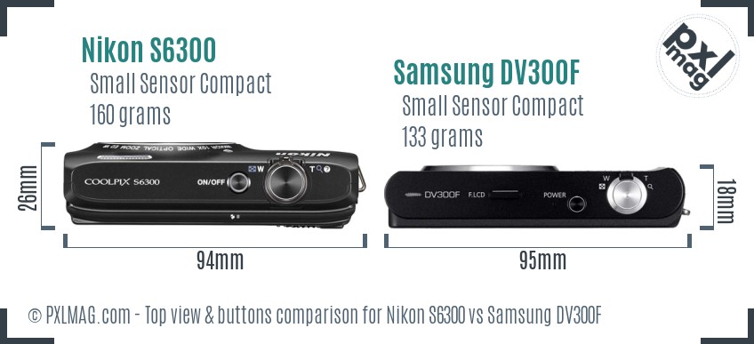 Nikon S6300 vs Samsung DV300F top view buttons comparison